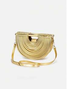 2025 手工编织PU新月形女士包，时尚个性高端单肩斜挎包，竹节手工编织晚宴包