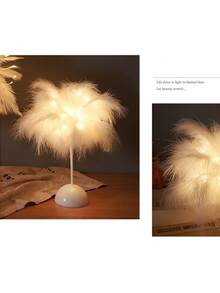 1pc Pink & White Feather Night Light, 40 LED Battery Powered Artificial Feather Lamp, Cute Romantic Ins Style Feather Light, Romantic Cozy Decorative Night Light, Suitable For Girls Bedroom Desk Decoration, Valentine's Day Gift, Birthday Gift, Living Room Tabletop Decoration, Create Romantic Atmosphere Light - Multicolor - View 7