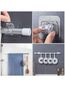 2Pcs Curtain Rod Bracket Without Drilling, Self-Adhesive Curtain Rod Bracket Without Nails Adjustable Curtain Rod Hook Bathroom Curtain Coat Hanger Kitchen Bathroom Hotel