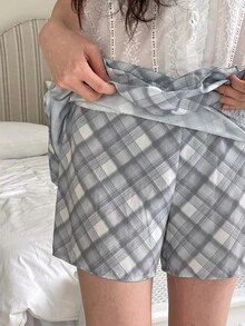 YIU Grey Plaid Ruffle Hem Mini Skirt | Back To School & Music Festival | Sweet & Fashionable New Arrival - Baby Blue - View 7
