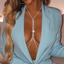 1 pièce Chaîne de corps bohème carrée émeraude, bijou de corps polyvalent et sexy pour bikini en cristal pour femmes