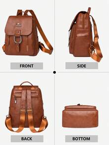 Antykradzieżowy plecak z miękkiej skóry PU w stylu vintage z klapką, wielofunkcyjna modna torba na co dzień, lekka torba podróżna z wieloma kieszeniami, minimalistyczna torba na książki o dużej pojemności, wygodny plecak odpowiedni dla studentów, pielęgniarek, nauczycieli, profesjonalistów, podróżujących, dojeżdżających do pracy, na zakupy, do biura, na randki, na piesze wędrówki, na szkolenia, do pracy, na prezent urodzinowy, na święta - Brązowy - Zobacz 7