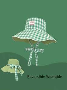 1pc Gingham Printed Wide Brim Sun Hat, Reversible Casual Bucket Hat For Women, Summer Accessory - Multicolor - View 7