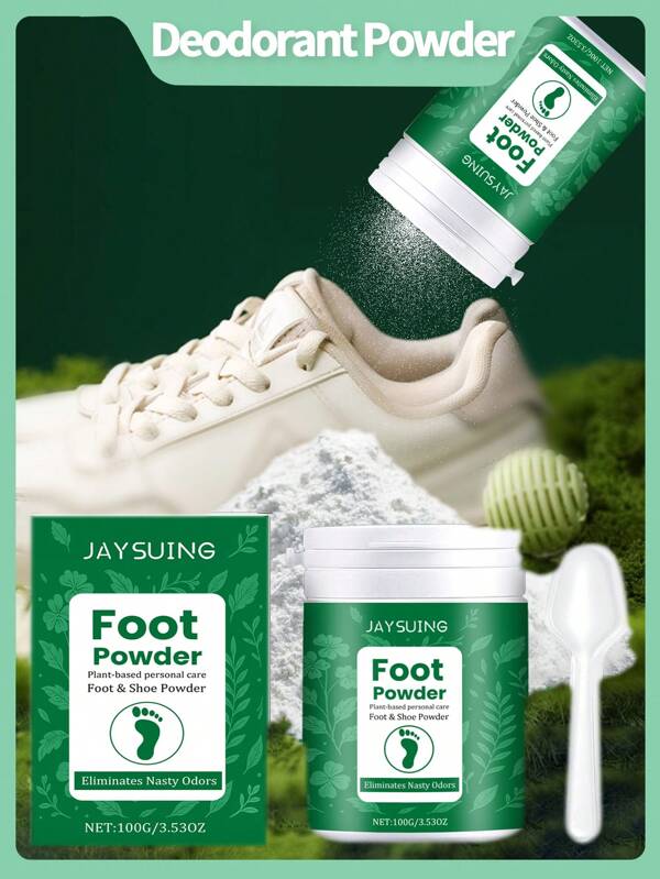 1 caixa de 100g de pó de limpeza para os pés, pó desodorizante para calçados, desodorante, desodorizante para calçados, remove odores dos calçados, mantém os calçados secos, pó de limpeza para cuidados diários com calçados