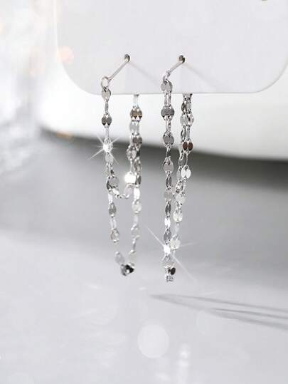 Boucles d'oreilles clous en argent sterling 925 massif, boucles d'oreilles minimalistes à barres avec chaîne pendante pour femmes, or/argenté