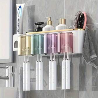 1 pièce Porte-brosse à dents mural gain de place pour dentifrice, brosse à dents électrique, etc. Aucun perçage requis, parfait pour la maison et comme cadeau retour à l'école