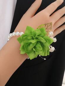 1 件胸花 + 1 件腕花，海军蓝山茶花和金叶珠饰男女通用翻领别针和腕带，假花婚礼胸花，适合新郎、新娘、伴郎、伴娘、派对、舞会