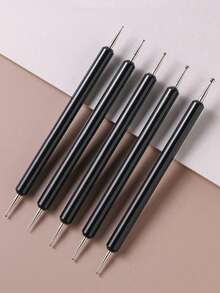 5 herramientas de arte de uñas con puntos en ambos extremos, estiletes en relieve para pintar, adecuados para principiantes en el arte de uñas y salones de uñas. - Negro - Ver 6