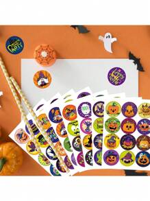 192 件万圣节用品、装饰贴纸圆形贴纸、万圣节派对礼物装饰贴纸、礼品贴纸、封口贴纸、派对礼物贴纸，适用于万圣节、圣诞节等。（8 种款式，每种 2 张，12 件/包）家居装饰万圣节装饰房间装饰秋季装饰