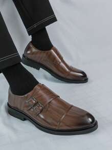Men's Retro Double Breasted Wingtip Dress Shoes With Square Toe, Fashionable Casual Wedding Shoes