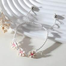 Tropical Hawaiian Flower Woven Bracelets - Vibrant Adjustable Handmade Jewelry For Women, Summer Beach Accessories - 白色 - 查看 3