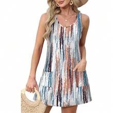 OFEEFAN Womens Summer Dresses 2025 V Neck Sleeveless Sundresses With Pockets Beach Vacation Clothes Floral/Plain - 花卉 22 - 查看 2