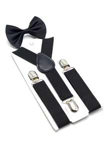 2 piezas/1 set de corbatas de moño y tirantes de unicolor para niños, aptos para bodas, fiestas de cumpleaños, regalos conmemorativos de diferentes festividades, actuaciones escolares, decoraciones y uso diario neutral - Multicolor - Ver 9