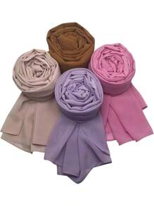 Set de 4 piezas de chales de gasa lisos, pañuelos de cabeza musulmanes, turbantes, hiyabs casuales para exteriores, chales transpirables, set de bufandas
