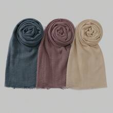 3 buc/set femei culoare solidă eșarfă musulmană încrețită eșarfă hijab casual set