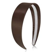 Wecoe Brown Satin Headband Women 1.6 Inch Wide Silk Headband Non Slip Fashion Neutral Colors Plain Hair Band DIY Holiday Hair Accessories For Women Girls Diademas Para Mujer Gifts - 深棕色 - 查看 1