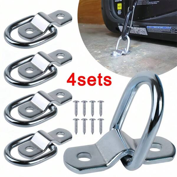 4pcs Cargo Securing Hooks, Surface Mount D-Ring Fasteners, Tie Down Rings For Cargo , Trailers, Boats, Cars - Hardware Accessories
