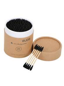 A Box Of Double-Headed Swabs Made From Natural Bamboo, Containing 200 Soft And Comfortable Disposable Swabs, Suitable For Nail Art And Makeup.