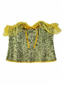 大码复古蕾丝边束胸衣，露肩复古提花紧身胸衣上衣 - 綠色 - 查看 10