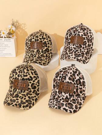 Casquette filet à imprimé léopard, design décontracté mignon pour la fête et le port quotidien, en polyester, taille réglable, convient pour toutes les saisons