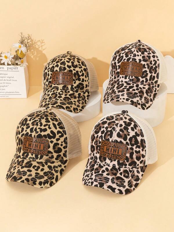Leopard Print Net Cap, Cute Casual Design For Party & Daily Wear, Made Of Polyester, Size Adjustable, Suitable For All Seasons