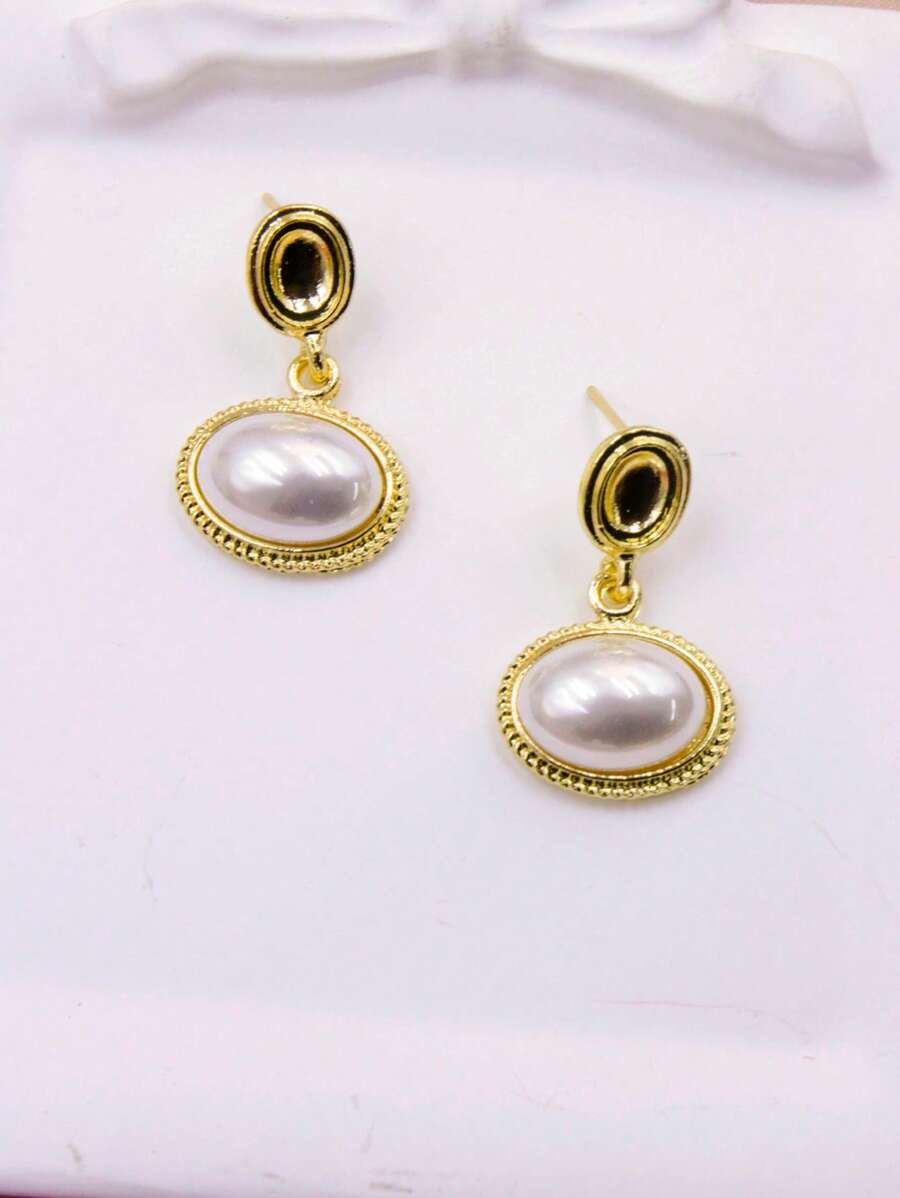 1 Pair Luxury Vintage Oval Shaped Earrings, Suitable For Daily Wear