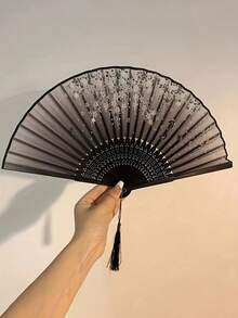 1 pieza Abanico plegable estilo chino, portátil, accesorio para ropa Hanfu y falda, utilería de danza de vestuario antiguo, abanico plegable negro, adecuado para atuendos diarios, fiestas, danza, gran regalo (la posición del diseño en el abanico no es fija) - Multicolor - Ver 8