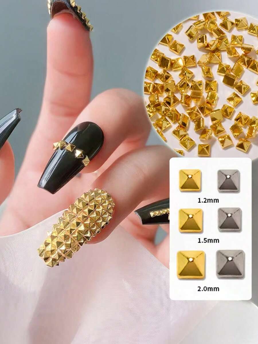 Túi 200 chiếc đinh tán trang trí móng tay bằng vàng bạc pha lê kim cương đá quý nhiều kích cỡ kim loại đinh tán móng tay phẳng đinh tán phụ kiện làm móng móng tay bùa móng tay - Nhiều màu - Xem 1