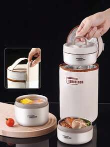 1/3/4/5件304不锈钢双层保温午餐盒，带袋子和餐具，便携式微波炉适用便当盒，防漏水果食品容器，适合成人学生携带食物去学校、办公室、野餐、露营、派对