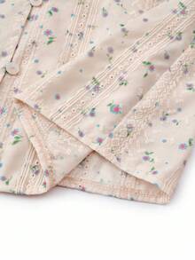 EARO Autumn New Women's Shirt, Floral Print V-Neck Design, Casual Loose Long Sleeve Blouse - 藍杏色 - 查看 5