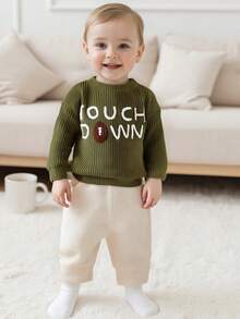 Kids Baby Boy Girl Knit Sweater Long Sleeve Crew Neck Letters Rugby Warm Fall Winter Pullover Sweatershirt Clothes - Green - View 7