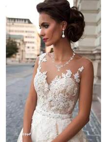 Bridal Wedding Elegant Floral Jewelry Set Women/Brides/Bridesmaids Jewelry Set Wedding Prom Party Bridal Necklace Earrings Bracelet Set - 紫色(銀色) - 查看 6