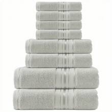Juego de 8 toallas de lujo [4 toallas de mano + 2 toallas de cara + 2 toallas de baño], altamente absorbentes, de secado rápido, suaves y amigables con la piel, diseño de unicolor, adecuado para todas las estaciones, ideal para baño, salón, piscina, playa, deportes al aire libre, viajes, cocina, recibir invitados, regalos de Halloween y Acción de Gracias, también adecuado para decoración de otoño, decoración de Halloween, toallas de salón, toallas de hotel, equipo deportivo, artículos esenciales para el hogar - Multicolor - Ver 16