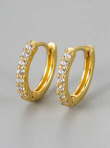 1 Pair Fashion Exquisite Zirconia Niche Copper Micropave Luxurious Earrings, Elegant High-End Minimalist Earring Hoop Suitable For Women Daily, Commute, Date, Party, Vacation To Match Jewelry