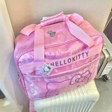 Sanrio 1pc Hello Kitty High Quality Oxford Cloth Travel Bag With Zipper, Adjustable Shoulder Strap, Portable Clothes Storage Bag - Pink