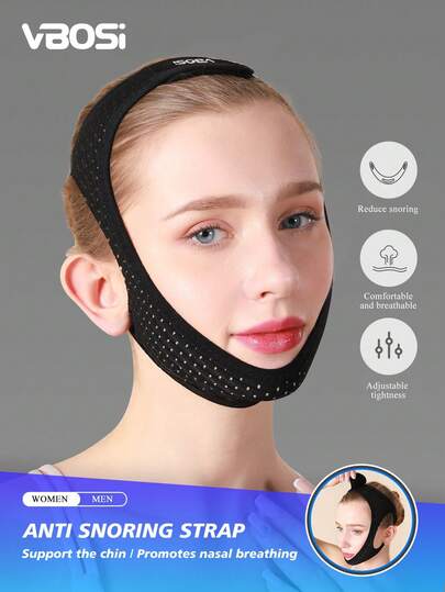 VBOSI 1 件可调节 V 型瘦脸带防打鼾胶带 - 透气压缩下巴提升带，男女适用