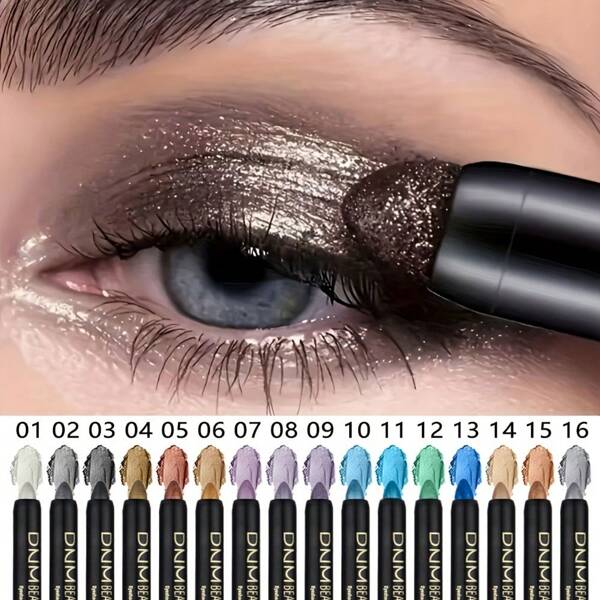 16 Single-Ended Matte Pearl Multi-Color Eyeshadow Sticks, Eyeliners And Luminescent Everyday Colors