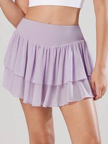 VUTRU Women's High Waist Mesh Sports Tennis Skirt With Shorts And Pockets - Mauve Purple - View 5