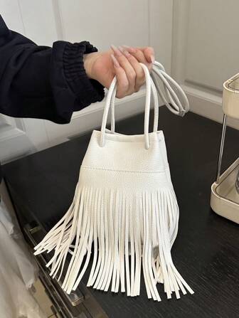 迷你时尚休闲简约大容量流苏水桶单肩包