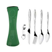 新款不锈钢便携式餐具套装，5件套，幸运星设计，户外旅行露营刀叉勺小勺礼盒套装，304不锈钢吉祥花卉5件套，含开罐器、开瓶器、西式牛排刀叉勺、创意收纳袋，户外便携套装 - 彩色 - 查看 27