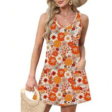 OFEEFAN Womens Summer Dresses 2025 V Neck Sleeveless Sundresses With Pockets Beach Vacation Clothes Floral/Plain - A Floral 52 - 查看 3