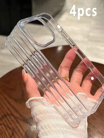 4pcs/Set Minimalist Transparent Large Hole Phone Case Compatible With IPhone 17/17Pro/17ProMax/11/12/13/14/15/16/16ProMax, Comfortable Soft Protective Cover