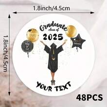 48/96 piezas Etiquetas decorativas personalizadas para la temporada de graduación 2025 - Etiquetas de clase personalizadas, etiquetas circulares para fiesta de graduación, etiquetas decorativas en negro y dorado, etiquetas manuales para cuadernos, útiles escolares, vuelta al colegio - Multicolor - Ver 2
