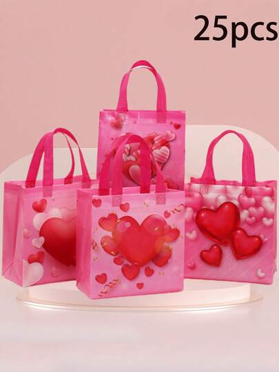 4/25个装心形无纺布礼品袋，心形收纳袋，无纺布袋，购物袋，派对礼品，新奇小物，派对袋，派对礼品袋，手工手提袋，派对礼物，生日装饰，派对装饰，带提手的牛皮纸礼品袋，印花牛皮纸袋