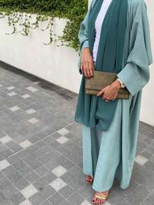 1 件优雅休闲简约长袍，阿拉伯迪拜时尚开襟长袍，适合日常穿着和聚会，无需头巾 - 藍色 - 查看 1