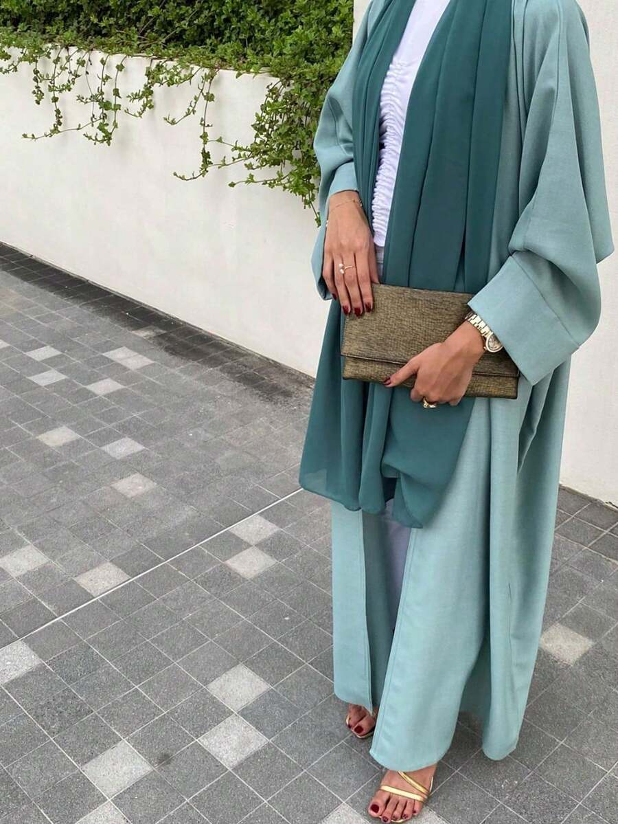 1 件优雅休闲简约长袍，阿拉伯迪拜时尚开襟长袍，适合日常穿着和聚会，无需头巾 - 藍色 - 查看 1