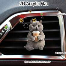 1 pezzo Ornamento piatto 2D in acrilico con disegno carino di un gattino rosa, molletta per presa d'aria, 1 confezione di fogli profumati, accessori per la decorazione dell'auto, deodorante auto, per portare un aroma fresco, compagno ideale!
