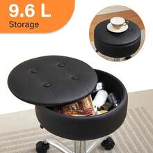 Swivel Vanity Stool Chair For Makeup Room, Rolling Stools With Wheels, Round Rolling Stool With Storage, Desk Stool With Wheels, Adjustable Stool, Office Stool, Ottoman Stool, Black 13.4 In D - Black - View 5