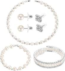 Glenmal Pearl Rhinestone Jewelry Set For Women Pearl Necklace Bracelet Earrings For Wedding Birthday Bridal Shower Tea Party - 迷人風格 - 查看 1