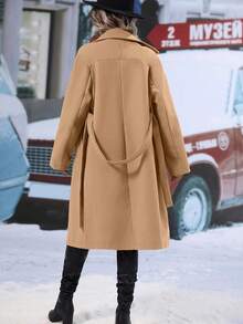 Women's Long Wool Coat With Belt And Double Buttons, Winter Overcoat - Màu be - Xem 3